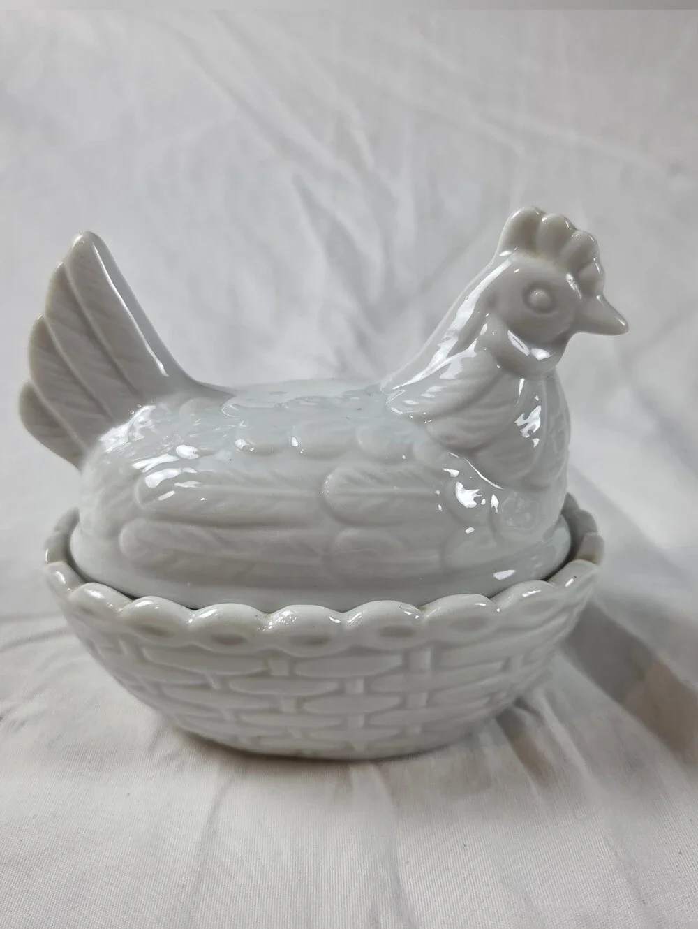 Vintage White Ceramic Nesting Hen Condiment Dish 4